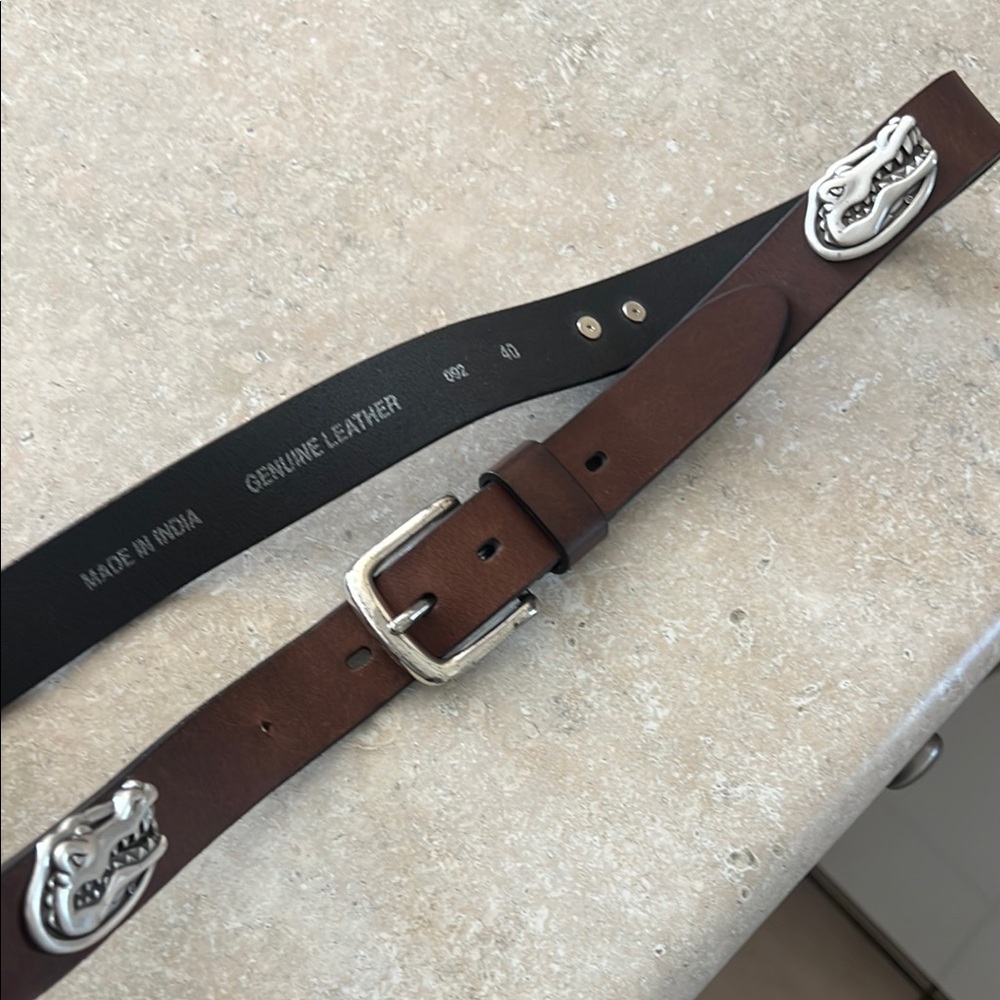 Gator leather Belt Brown & Silver Mens 40